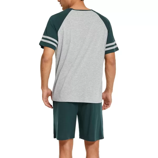 Ekouaer Mens Pajama Short Sets Short Sleeve Crewneck Pajama Lounge Set Raglan SleepwearDark Green