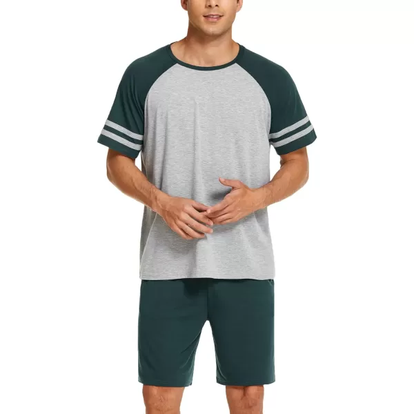 Ekouaer Mens Pajama Short Sets Short Sleeve Crewneck Pajama Lounge Set Raglan SleepwearDark Green