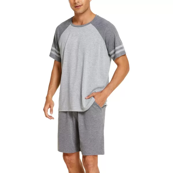 Ekouaer Mens Pajama Short Sets Short Sleeve Crewneck Pajama Lounge Set Raglan SleepwearDark Grey