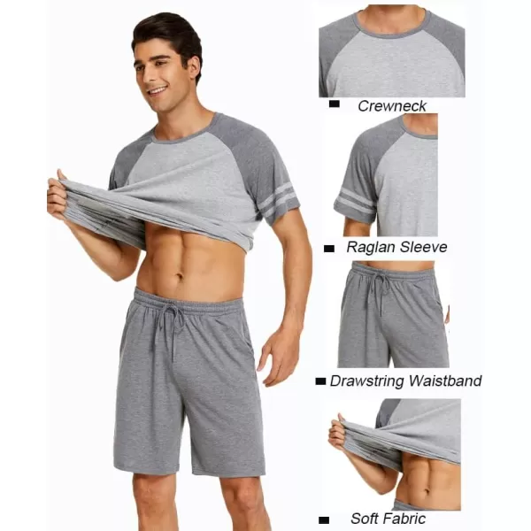 Ekouaer Mens Pajama Short Sets Short Sleeve Crewneck Pajama Lounge Set Raglan SleepwearDark Grey