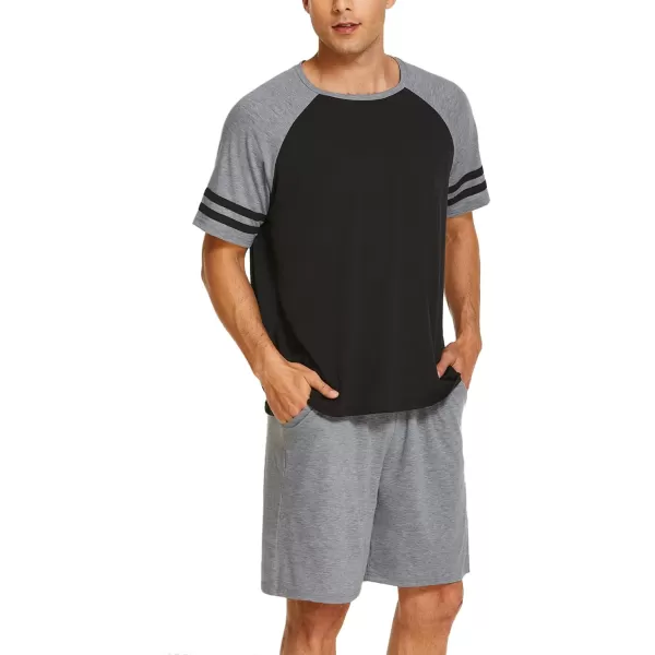 Ekouaer Mens Pajama Short Sets Short Sleeve Crewneck Pajama Lounge Set Raglan SleepwearHeather Grey