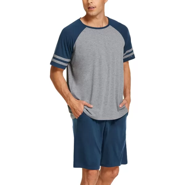 Ekouaer Mens Pajama Short Sets Short Sleeve Crewneck Pajama Lounge Set Raglan SleepwearNavy