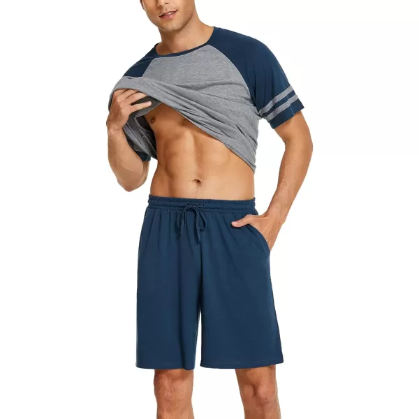 Ekouaer Mens Pajama Short Sets Short Sleeve Crewneck Pajama Lounge Set Raglan SleepwearNavy