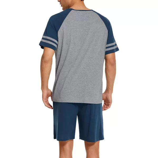 Ekouaer Mens Pajama Short Sets Short Sleeve Crewneck Pajama Lounge Set Raglan SleepwearNavy