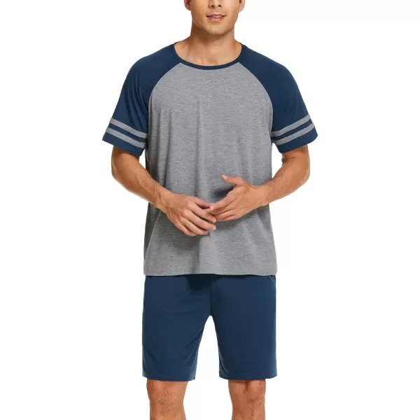 Ekouaer Mens Pajama Short Sets Short Sleeve Crewneck Pajama Lounge Set Raglan SleepwearNavy