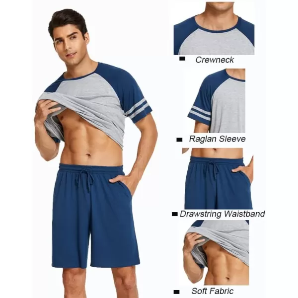 Ekouaer Mens Pajama Short Sets Short Sleeve Crewneck Pajama Lounge Set Raglan SleepwearNavy Blue