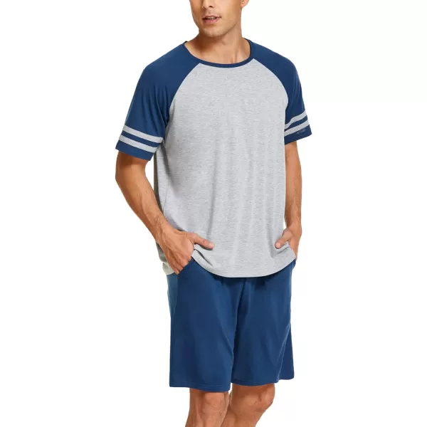 Ekouaer Mens Pajama Short Sets Short Sleeve Crewneck Pajama Lounge Set Raglan SleepwearNavy Blue