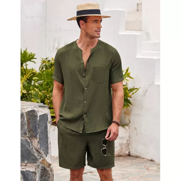 Ekouaer Mens Pajamas 2 Piece Lounge Sets Button Down Shorts Set Outfits Tracksuits with PocketsArmy Green