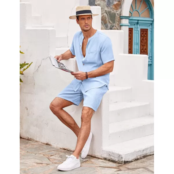 Ekouaer Mens Pajamas 2 Piece Lounge Sets Button Down Shorts Set Outfits Tracksuits with PocketsClear Blue