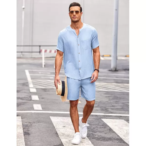 Ekouaer Mens Pajamas 2 Piece Lounge Sets Button Down Shorts Set Outfits Tracksuits with PocketsClear Blue