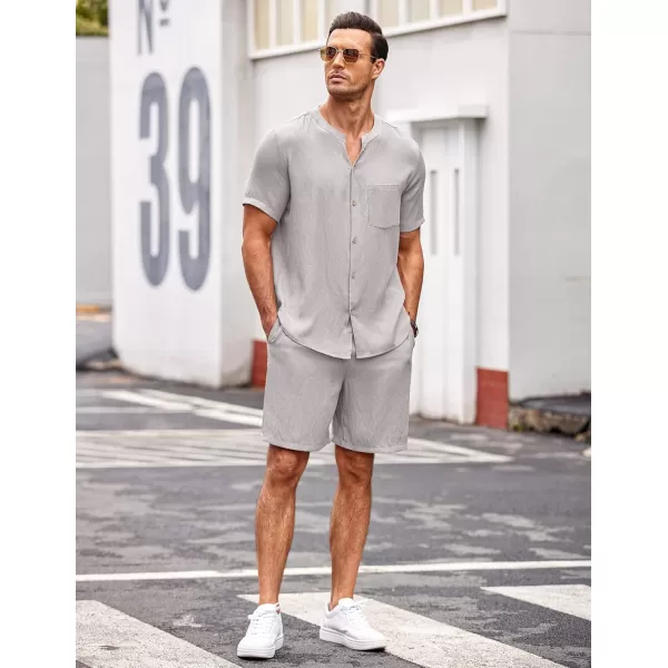 Ekouaer Mens Pajamas 2 Piece Lounge Sets Button Down Shorts Set Outfits Tracksuits with PocketsLight Grey