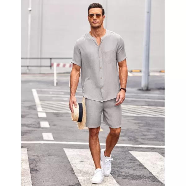 Ekouaer Mens Pajamas 2 Piece Lounge Sets Button Down Shorts Set Outfits Tracksuits with PocketsLight Grey