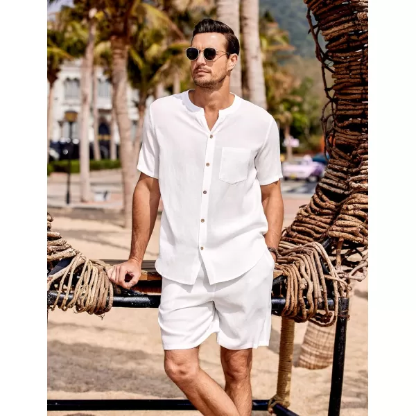 Ekouaer Mens Pajamas 2 Piece Lounge Sets Button Down Shorts Set Outfits Tracksuits with PocketsWhite