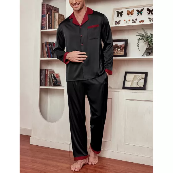 Ekouaer Mens Silk Pajama Set Long Satin Loungewear 2 Piece Pjs Classic Button Down Sleepwear SXXLLong Sleeveblack