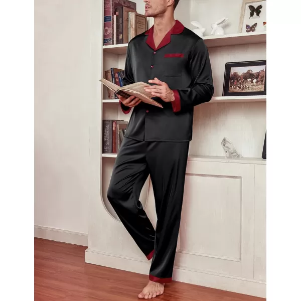 Ekouaer Mens Silk Pajama Set Long Satin Loungewear 2 Piece Pjs Classic Button Down Sleepwear SXXLLong Sleeveblack