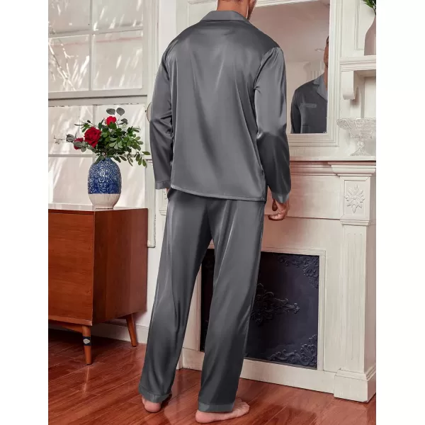 Ekouaer Mens Silk Pajama Set Long Satin Loungewear 2 Piece Pjs Classic Button Down Sleepwear SXXLLong Sleevedark Grey