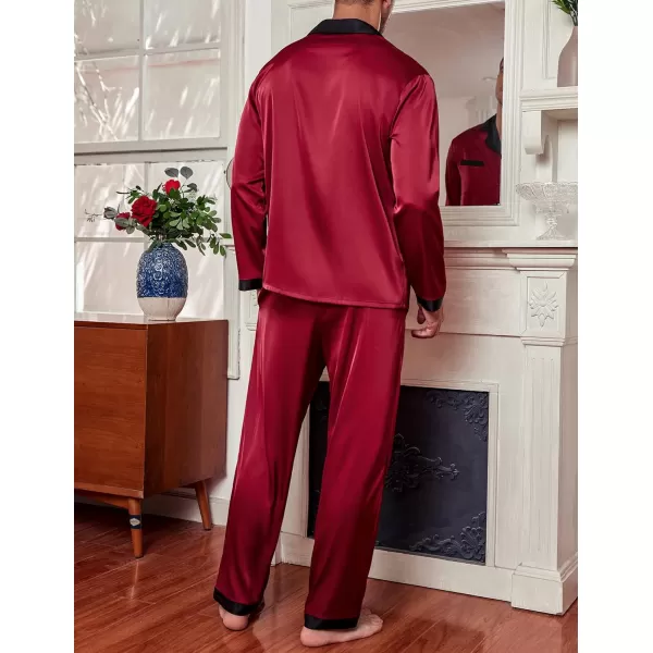 Ekouaer Mens Silk Pajama Set Long Satin Loungewear 2 Piece Pjs Classic Button Down Sleepwear SXXLLong Sleevedark Red