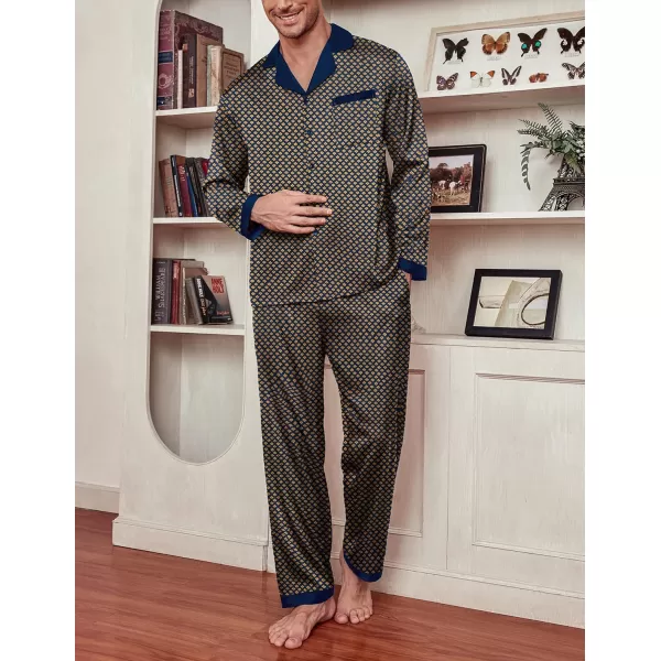 Ekouaer Mens Silk Pajama Set Long Satin Loungewear 2 Piece Pjs Classic Button Down Sleepwear SXXLLong Sleevepat1clover