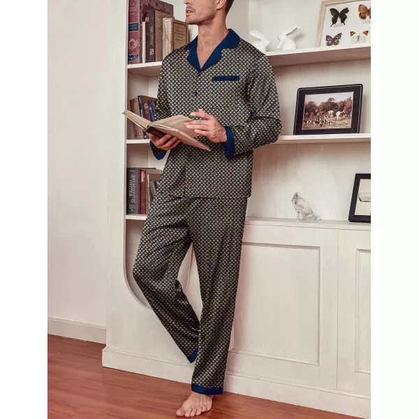 Ekouaer Mens Silk Pajama Set Long Satin Loungewear 2 Piece Pjs Classic Button Down Sleepwear SXXLLong Sleevepat1clover