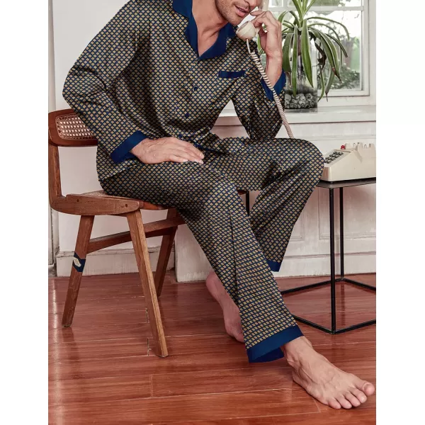 Ekouaer Mens Silk Pajama Set Long Satin Loungewear 2 Piece Pjs Classic Button Down Sleepwear SXXLLong Sleevepat1clover