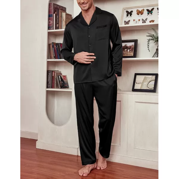 Ekouaer Mens Silk Pajama Set Long Satin Loungewear 2 Piece Pjs Classic Button Down Sleepwear SXXLLong Sleevetype1black