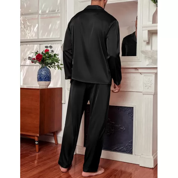 Ekouaer Mens Silk Pajama Set Long Satin Loungewear 2 Piece Pjs Classic Button Down Sleepwear SXXLLong Sleevetype1black