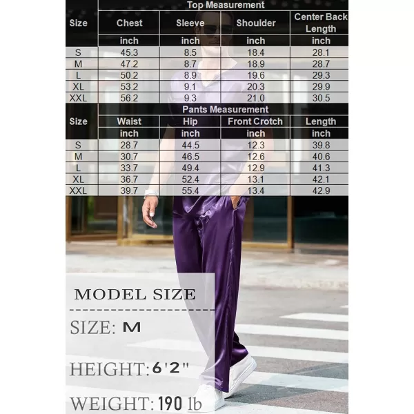 Ekouaer Mens Silk Satin Pajama Set Short Sleeve Sleepwear Silky Loungewear with Long PantsV Neck V Neckpurple