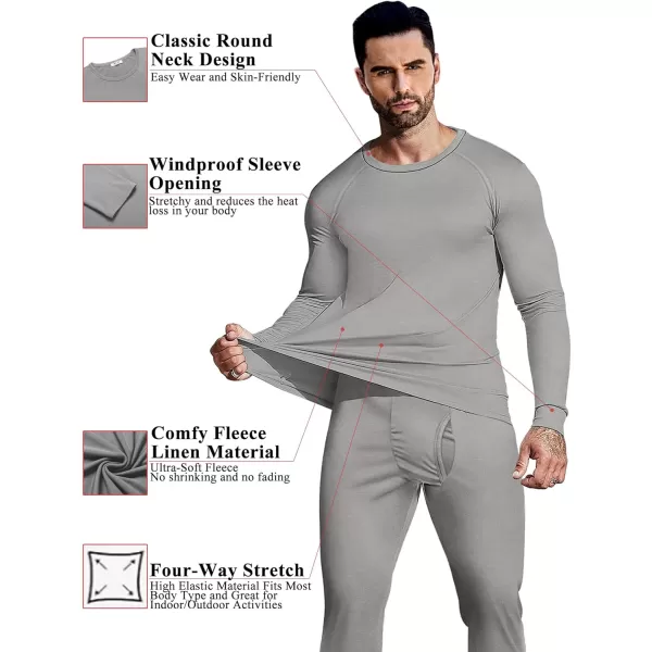 Ekouaer Mens Thermal Underwear Stretchy Long Johns Set Micro Fleece Warm Base Layer 2 Piece Basic Top amp Bottom SuitS3XLLight Grey