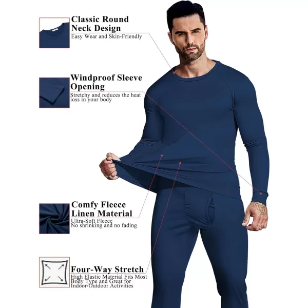 Ekouaer Mens Thermal Underwear Stretchy Long Johns Set Micro Fleece Warm Base Layer 2 Piece Basic Top amp Bottom SuitS3XLNavy Blue