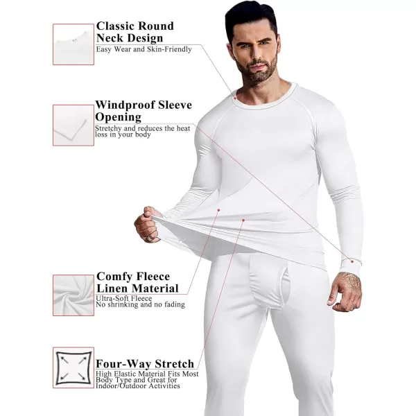 Ekouaer Mens Thermal Underwear Stretchy Long Johns Set Micro Fleece Warm Base Layer 2 Piece Basic Top amp Bottom SuitS3XLWhite