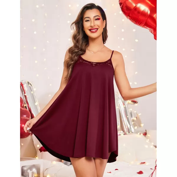 Ekouaer Nightgown Sexy Lingerie for Women Nightwear Lace Chemise Sleeveless Camisole Slip Dress Babydoll SleepwearAdark Red