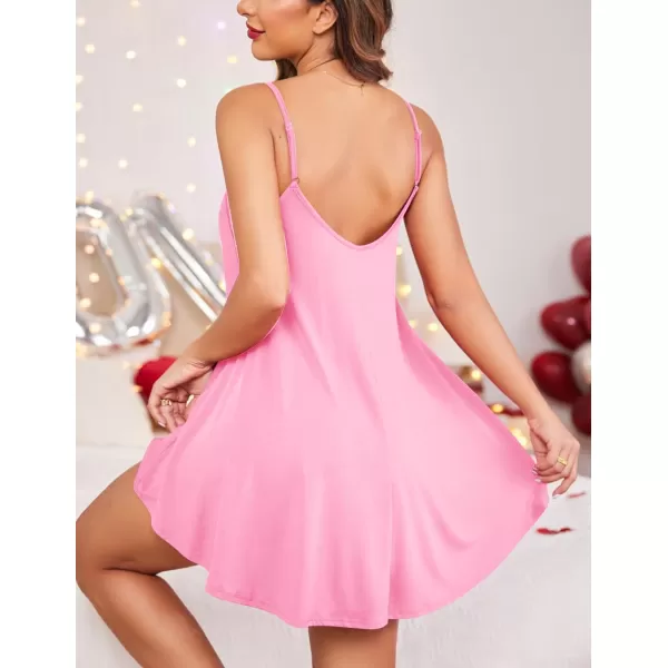 Ekouaer Nightgown Sexy Lingerie for Women Nightwear Lace Chemise Sleeveless Camisole Slip Dress Babydoll SleepwearApastel Pink