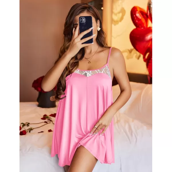 Ekouaer Nightgown Sexy Lingerie for Women Nightwear Lace Chemise Sleeveless Camisole Slip Dress Babydoll SleepwearApastel Pink