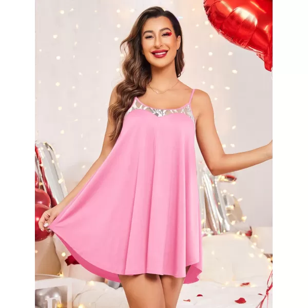 Ekouaer Nightgown Sexy Lingerie for Women Nightwear Lace Chemise Sleeveless Camisole Slip Dress Babydoll SleepwearApastel Pink