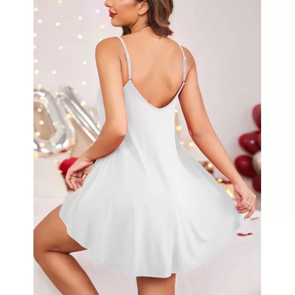 Ekouaer Nightgown Sexy Lingerie for Women Nightwear Lace Chemise Sleeveless Camisole Slip Dress Babydoll SleepwearAwhite