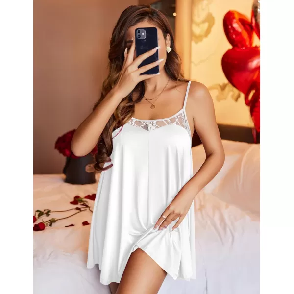 Ekouaer Nightgown Sexy Lingerie for Women Nightwear Lace Chemise Sleeveless Camisole Slip Dress Babydoll SleepwearAwhite