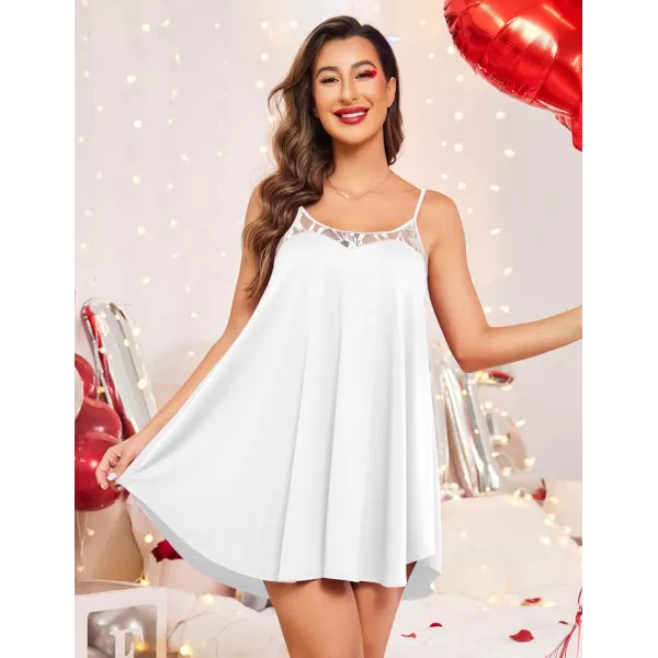 Ekouaer Nightgown Sexy Lingerie for Women Nightwear Lace Chemise Sleeveless Camisole Slip Dress Babydoll SleepwearAwhite