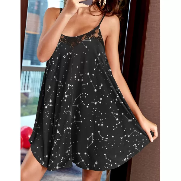 Ekouaer Nightgown Sexy Lingerie for Women Nightwear Lace Chemise Sleeveless Camisole Slip Dress Babydoll SleepwearConstellation