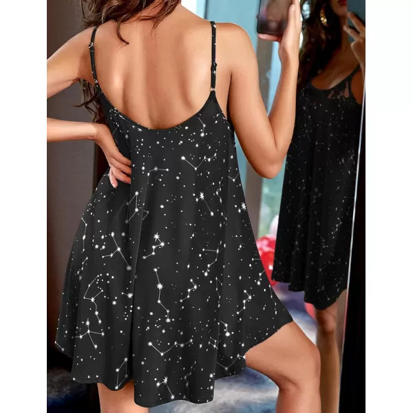 Ekouaer Nightgown Sexy Lingerie for Women Nightwear Lace Chemise Sleeveless Camisole Slip Dress Babydoll SleepwearConstellation