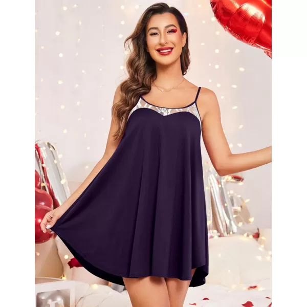 Ekouaer Nightgown Sexy Lingerie for Women Nightwear Lace Chemise Sleeveless Camisole Slip Dress Babydoll SleepwearPurple