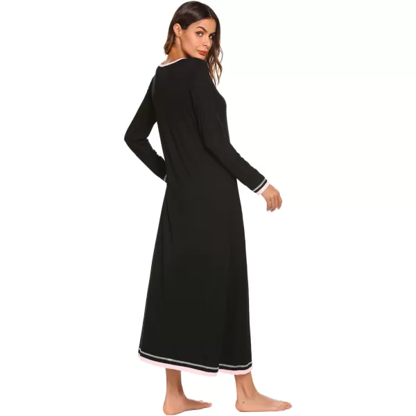 Ekouaer Nightgown Women Long Sleeve Sleepwear Full Length Long Nightshirt Soft Loungewear SXXXLBlack