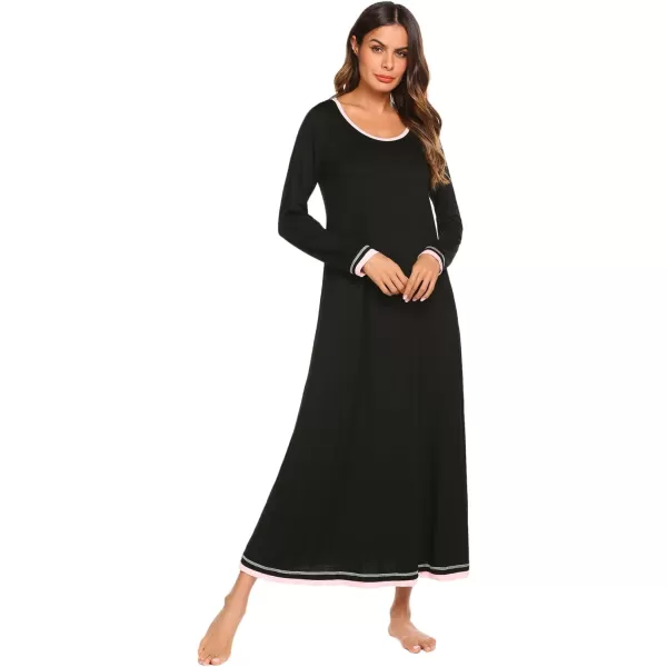 Ekouaer Nightgown Women Long Sleeve Sleepwear Full Length Long Nightshirt Soft Loungewear SXXXLBlack