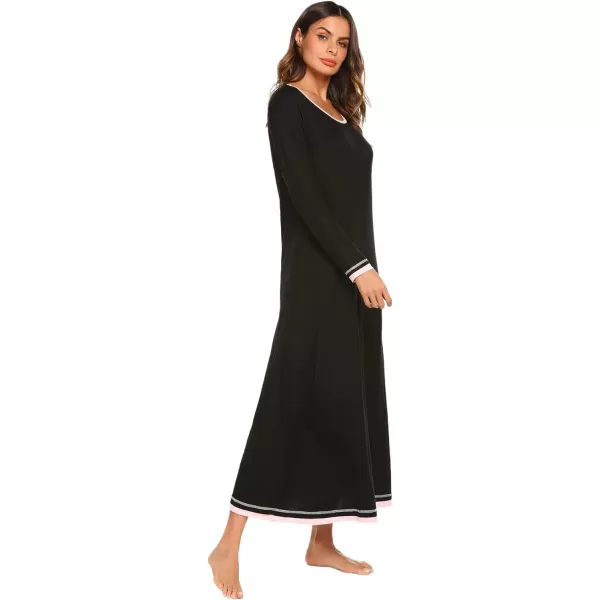 Ekouaer Nightgown Women Long Sleeve Sleepwear Full Length Long Nightshirt Soft Loungewear SXXXLBlack