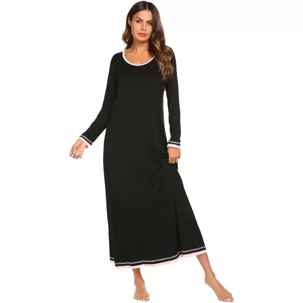 Ekouaer Nightgown Women Long Sleeve Sleepwear Full Length Long Nightshirt Soft Loungewear SXXXLBlack