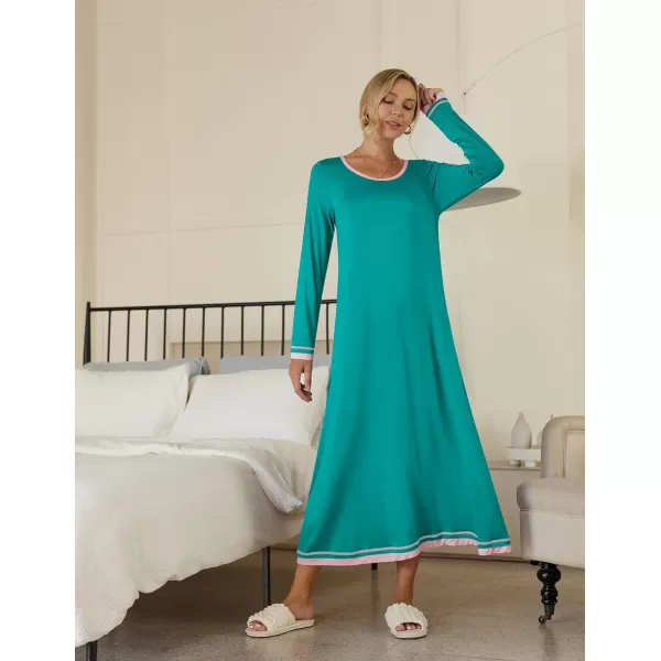 Ekouaer Nightgown Women Long Sleeve Sleepwear Full Length Long Nightshirt Soft Loungewear SXXXLBlue Green