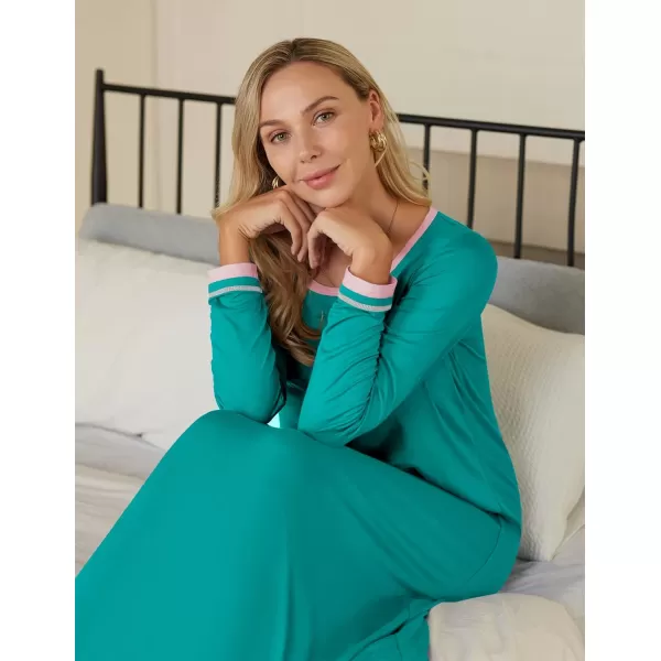 Ekouaer Nightgown Women Long Sleeve Sleepwear Full Length Long Nightshirt Soft Loungewear SXXXLBlue Green