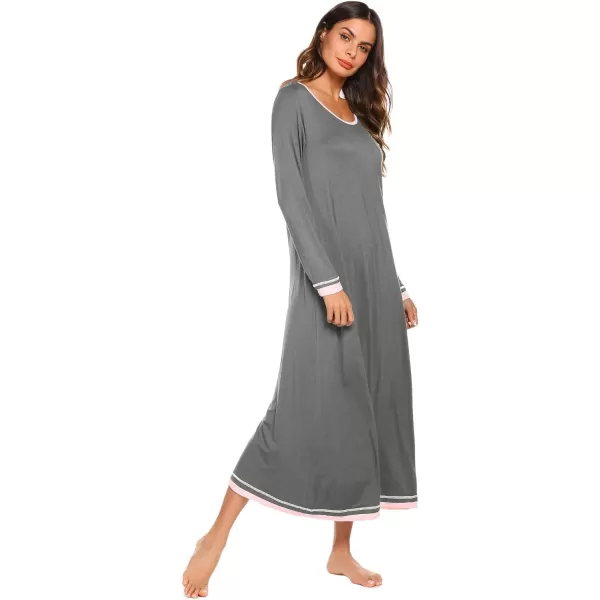 Ekouaer Nightgown Women Long Sleeve Sleepwear Full Length Long Nightshirt Soft Loungewear SXXXLDark Grey