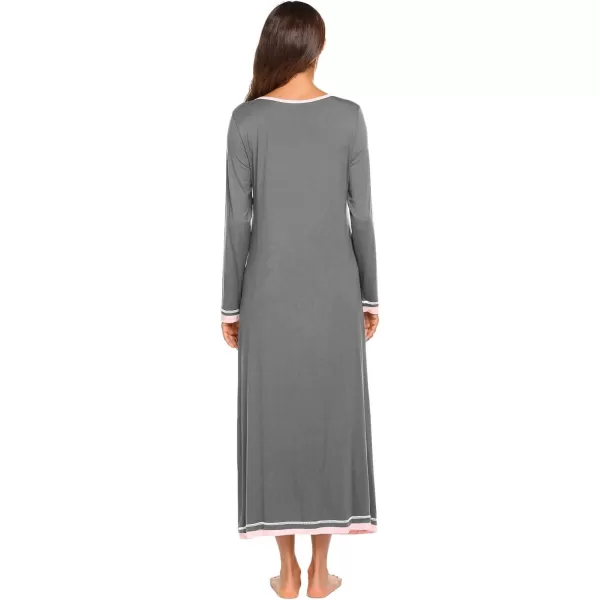 Ekouaer Nightgown Women Long Sleeve Sleepwear Full Length Long Nightshirt Soft Loungewear SXXXLDark Grey