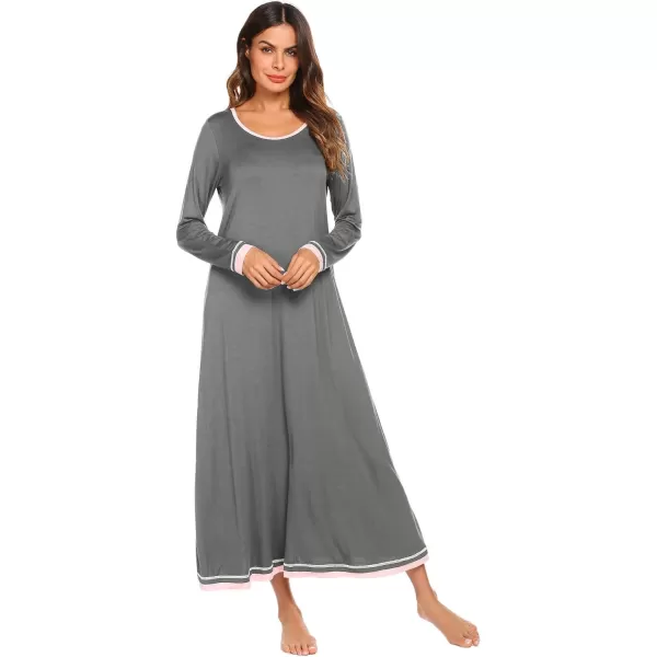 Ekouaer Nightgown Women Long Sleeve Sleepwear Full Length Long Nightshirt Soft Loungewear SXXXLDark Grey