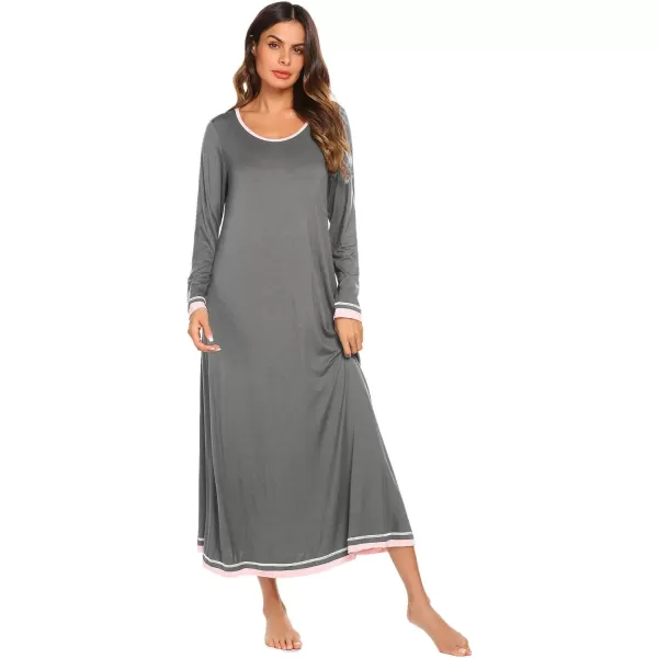 Ekouaer Nightgown Women Long Sleeve Sleepwear Full Length Long Nightshirt Soft Loungewear SXXXLDark Grey